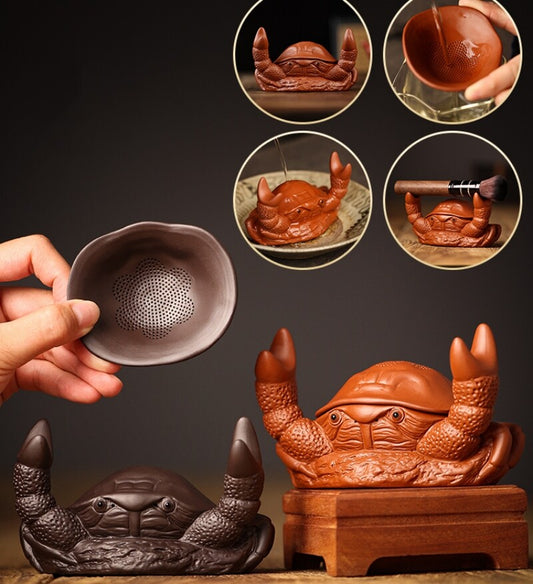 Crab Statue Tea Strainer Yixing Zisha Purple Clay Artware Tea Pet Filter Net New