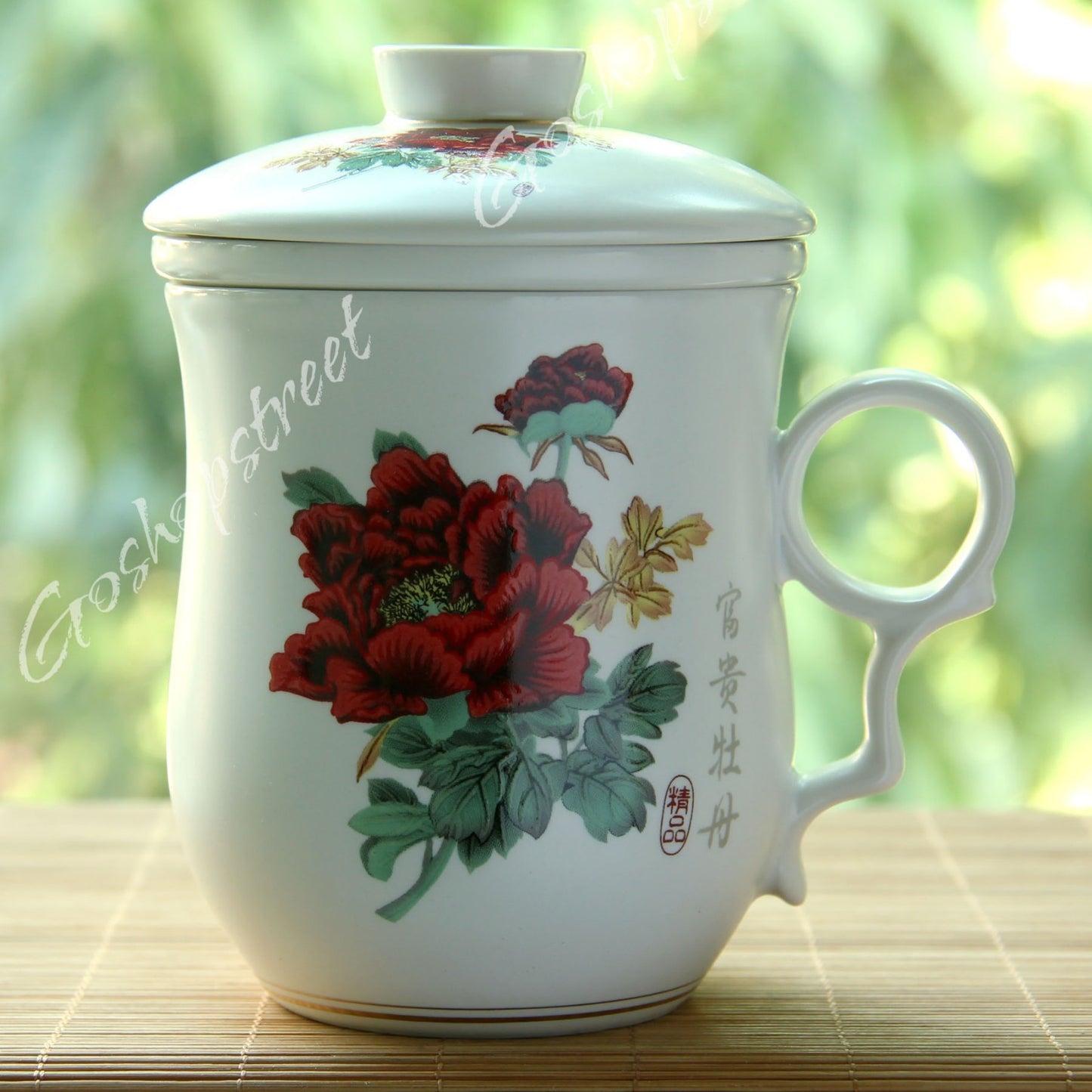 270ml Ceramic China Porcelain Tea Cup Coffee Mug lid Infuser Filter