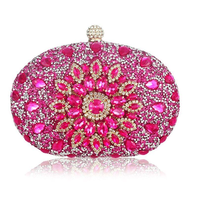 Wedding Silver Floral Crystal Clutch Bag Wallet Purse Handbags Nylon Hasp Women