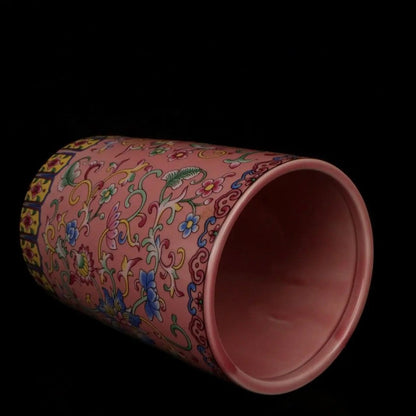 4.8" Chinese Famille Porcelain Colour Enamels Lotus Flower Brush Pot Pen Holder