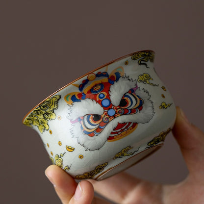 Ru Kiln Lion Awakening Three Cai Gaiwan Teacup Kung Fu Ceramic Tea Set