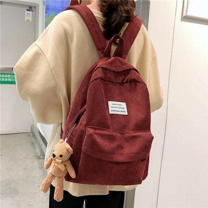 Retro Backpack Fashion High School College Students Bag Corduroy Backpacks Large