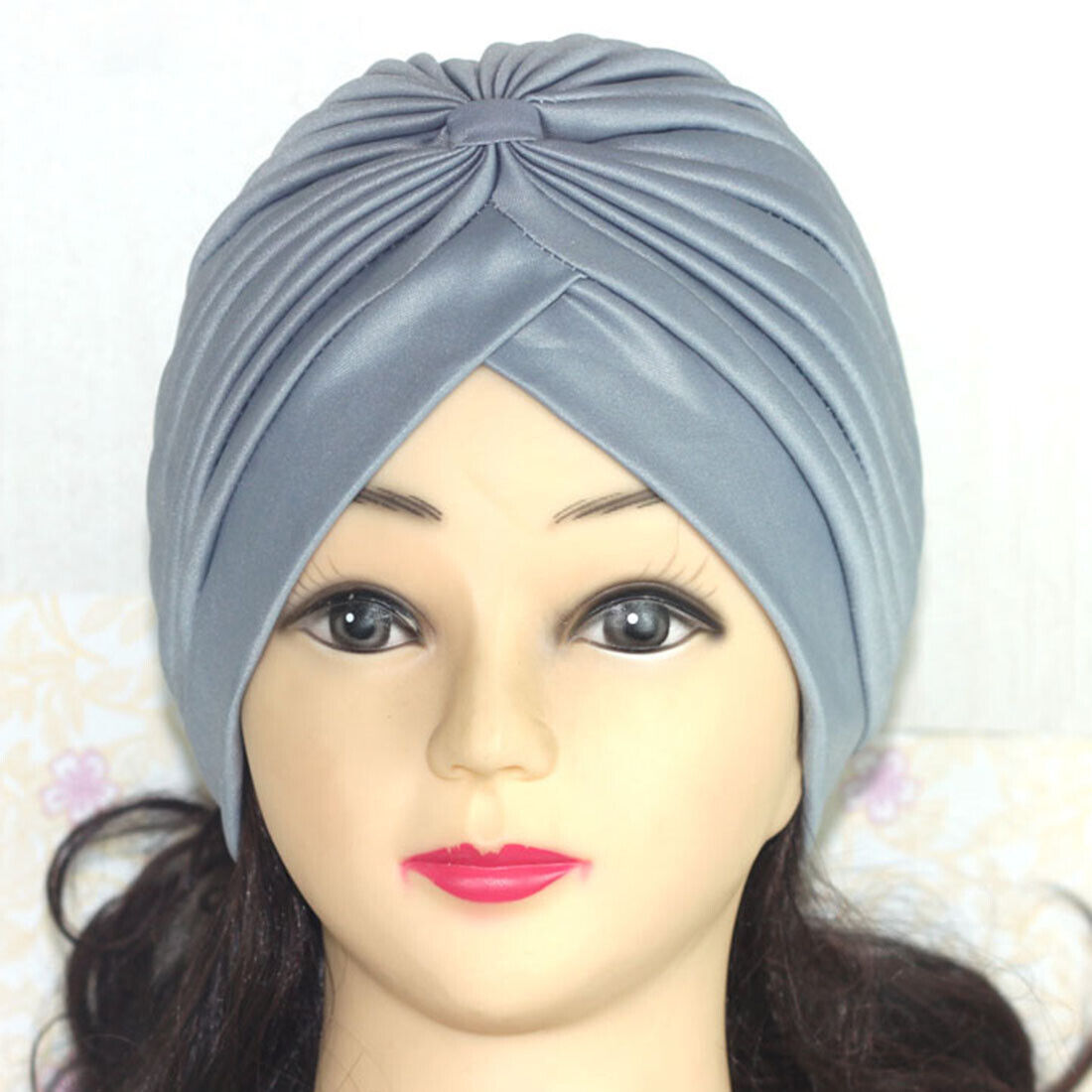 Women Stretchy Turban Hat Muslim Hat Solid Color Wrap Hijab Knotted Indian Caps