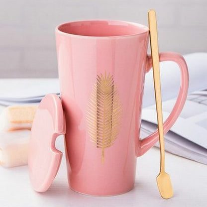 500ml Couple Cup 15x8.5cm Ceramic Coffee Mugs With Spoon & Cover Drinkware Gifts