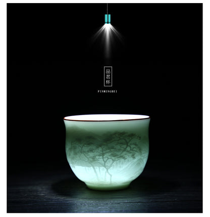 120ml Jingdezhen Ceramic Cup Sample Tea Cup Shadow Green Sculpture Cup