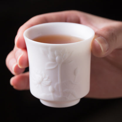 fat mutton jade porcelain tea cup handmade floral relief master cup boutique new