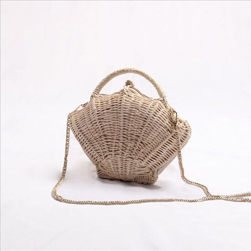 New Shell-shaped Crossbody Bag for Women One-shoulder Straw Rattan Beach Bag