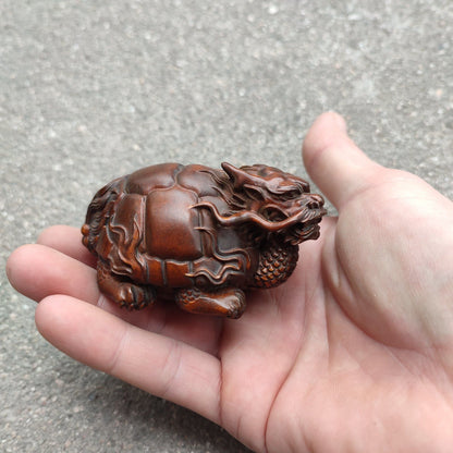 Vintage Wooden Ornaments Boxwood Carving dragon turtle sculpture Statue Figurine
