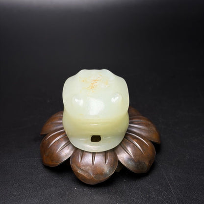 Certified Natural Hetian Jade Hand-carved Exquisite Golden Toad Statues 31342