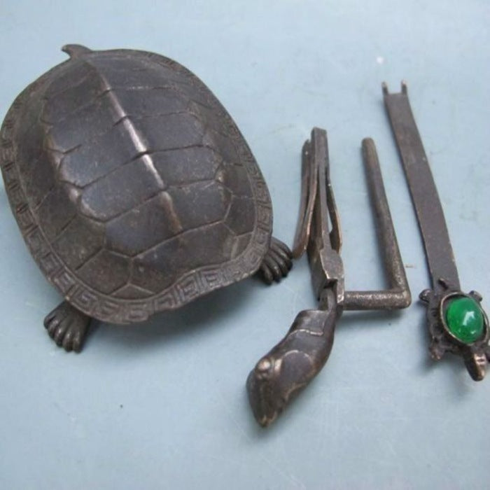 Rare Chinese Old Style Brass Carved Turtle Shape Lock and Key