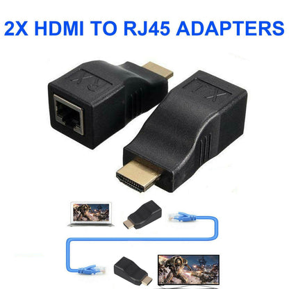 2Pcs 1080P HDMI Extender to RJ45 Over Cat 5e/6 Network LAN Ethernet HDTV Ada KY