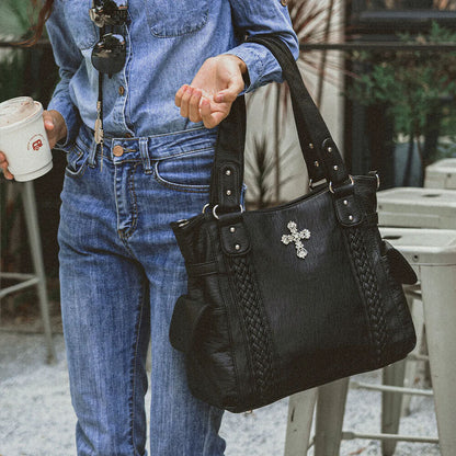 Concealed Carry Women Shoulder PU Leather Tote Crossbody Handbag Purse Bag
