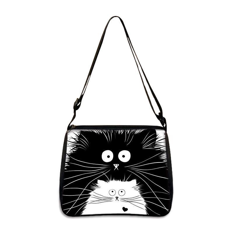 Customized Shoulder Bag Cute Black White Cat Printing Handbag Purse Storage Bag