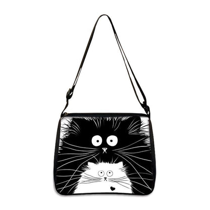 Customized Shoulder Bag Cute Black White Cat Printing Handbag Purse Storage Bag