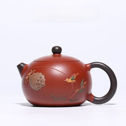 Handmade Tea Pot on Sales Real Yixing Zisha Zhu Clay Marked Pot Crane Relief Pot