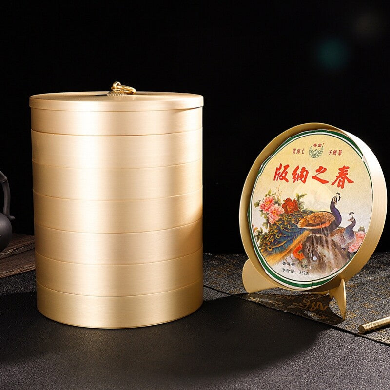 Pure Copper Tea Canister With Lid For Pu'er Tea Cake Handmade Sealed Tea Jar New