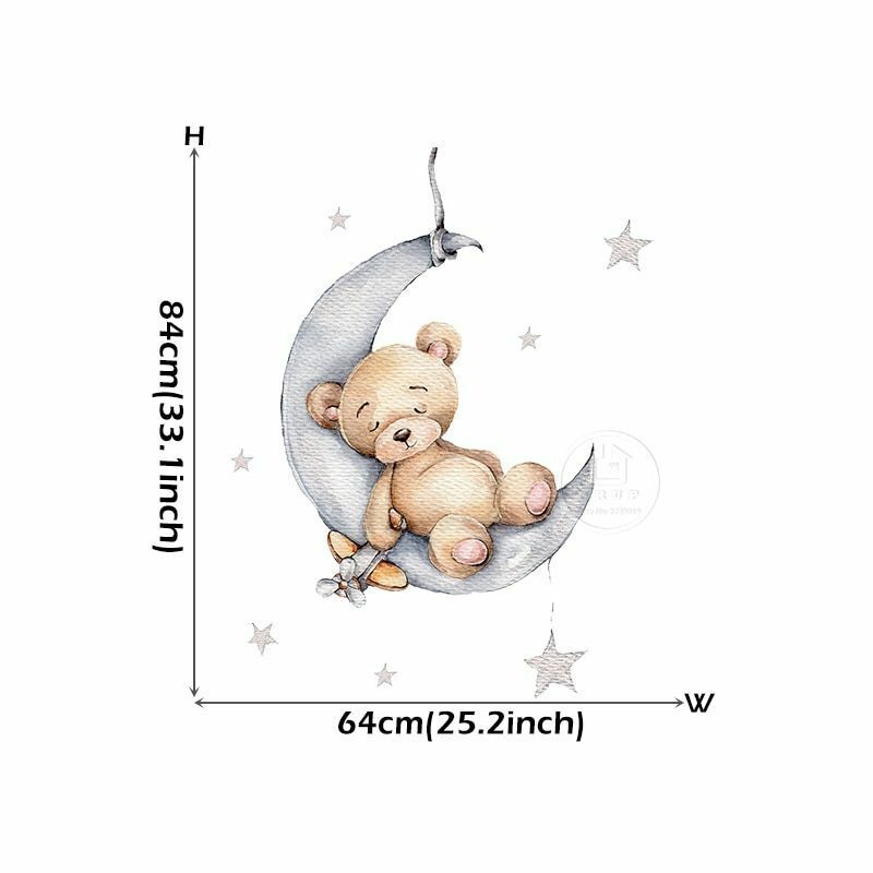 Wall Stickers Cartoon Teddy Bear Sleeping on the Moon Kids Room Baby Decoration