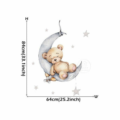 Wall Stickers Cartoon Teddy Bear Sleeping on the Moon Kids Room Baby Decoration