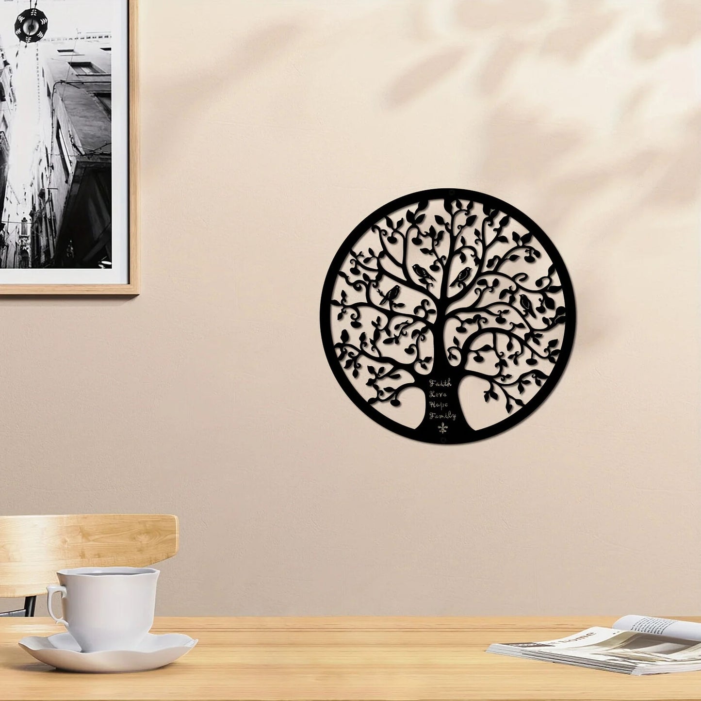 1pc Modern Tree Life Metal Wall Decor - Black Line Sculpture for Home and Office