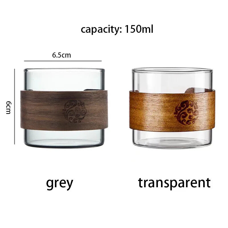 1pc Heat-resistant Glass Tea Cup Set With Wooden Holder Kungfu Tea Master Cup