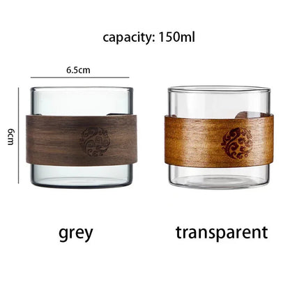 1pc Heat-resistant Glass Tea Cup Set With Wooden Holder Kungfu Tea Master Cup