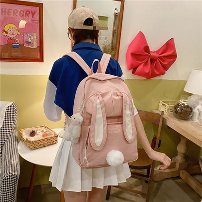 School Backpack Large Capacity Back Pack Nylon Cartoon Schoolbag Pink Blue White
