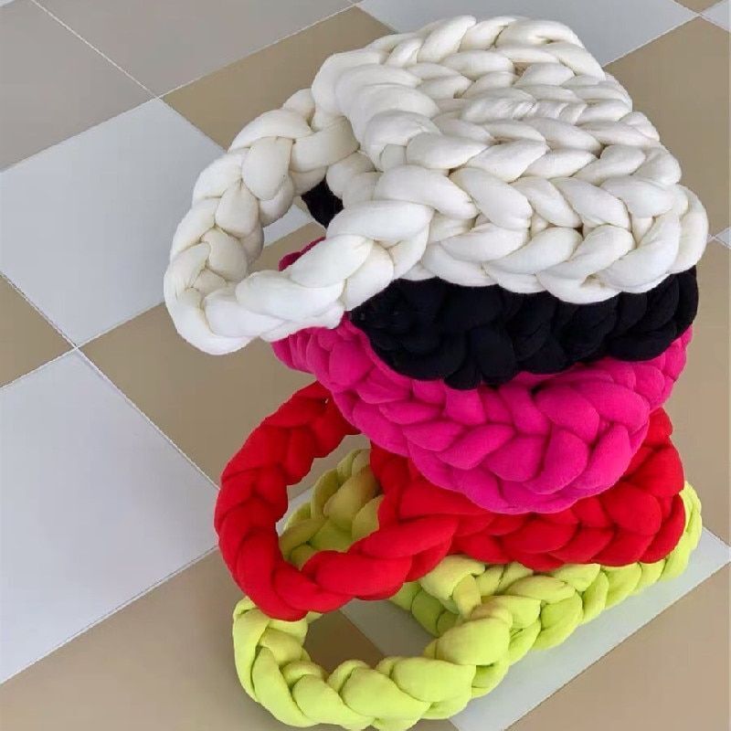 Thick Rope Woven Handbag Crochet Small Tote Bag Knitted Small Purse Cotton Totes