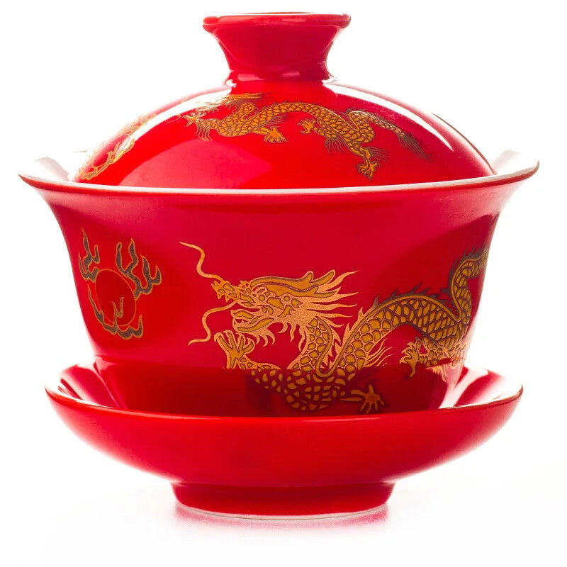 Hand Painted Red Dragon Gaiwan Tea Set Teaware Kung Fu Teacup Hand-painted