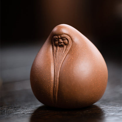 Handmade Carved Peach Tea Pet Yixing Zisha Purple Clay The God Of Longevity Gift