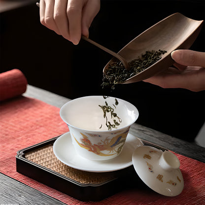 Color-changing Gaiwan Dragon and Phoenix White Porcelain Tea Cup Kung Fu Tea Set