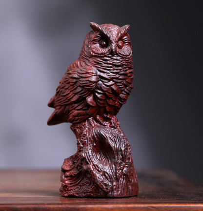 10 X6 X4.5CM Old Sandalwood Carving Figurine Beautiful Owl Craft Decorations