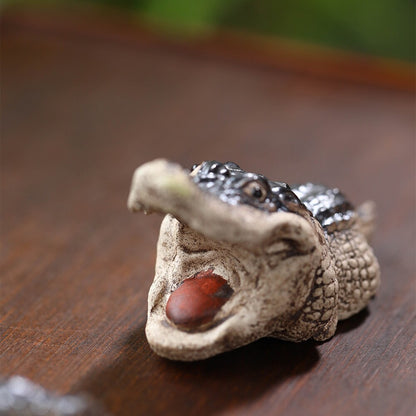Alligator Statue Small Size Handmade Ornament Yixing Zisha Purple Clay Tea Pet