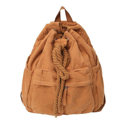 Canvas Vintage Leisure Drawstring Book Bag Brown Laptop Backpack Traveling Bags