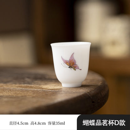 Ice Jade Porcelain Tea Cup Small Cup Hand-painted Butterfly Cup White Porcelain