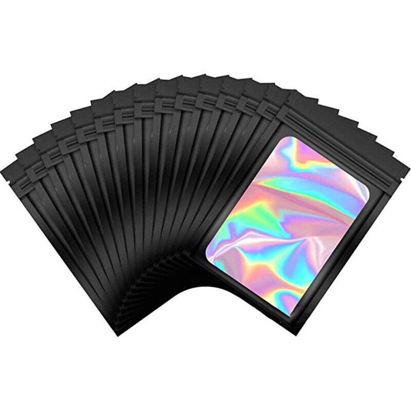 100pcs Smell Proof Mylar Bags Holographic Resealable Packaging Foil Pouch Bag*