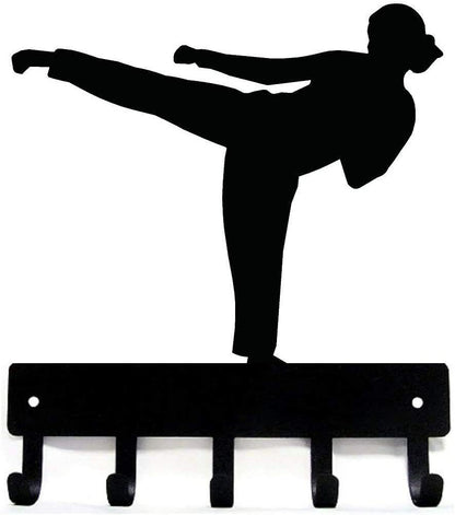 Karate Kick Female Sport - Key Hooks Holder - 6 inch/9 inch Wide Metal Wall Art