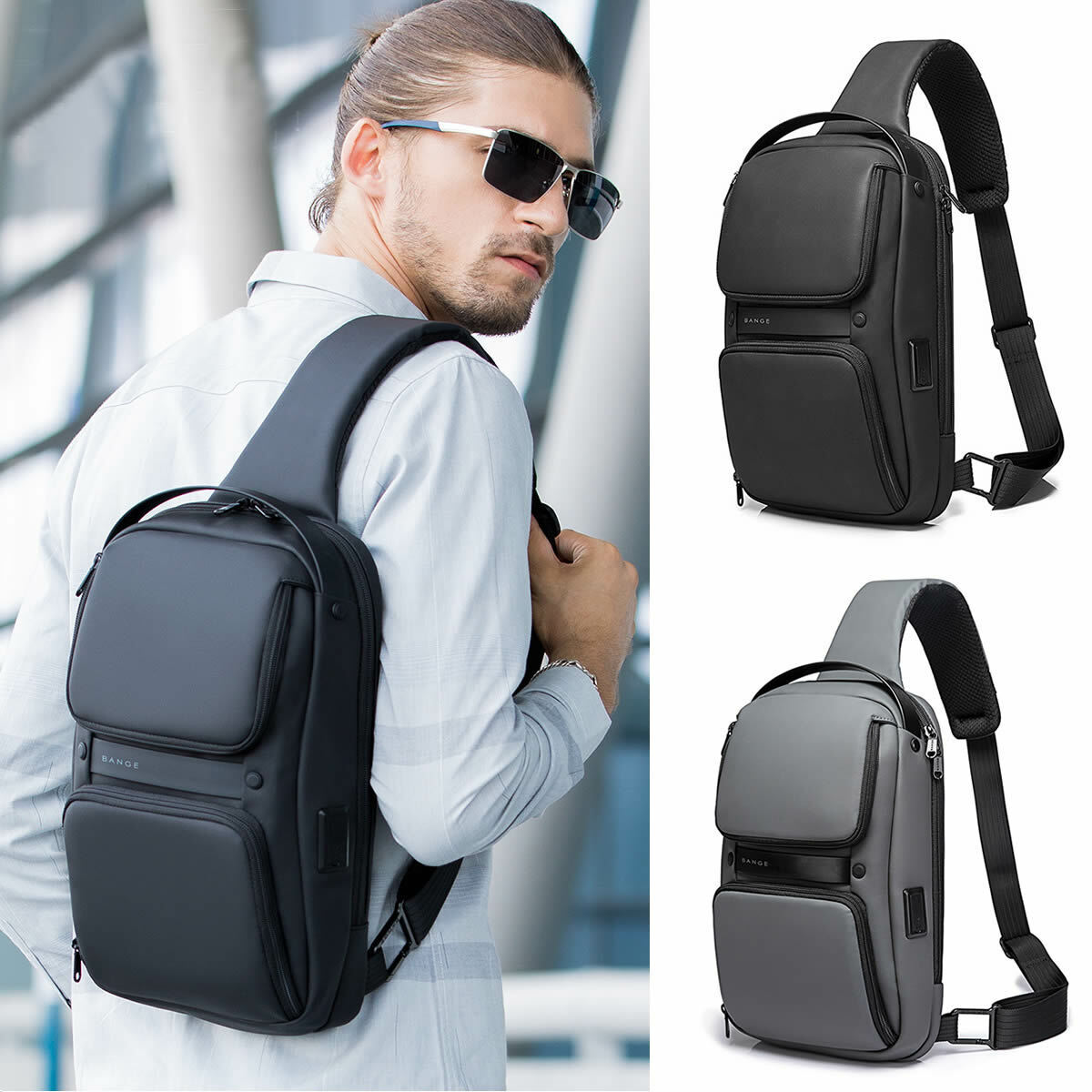 Charging Port Water Resistant Chest Pack Sling Bag Crossbody Backpack Business