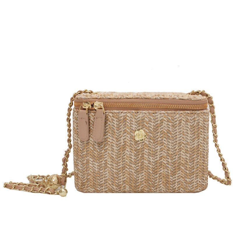 Mini Straw Bucket Crossbody Bag Handbag Purse Fashion Chain Simple Shoulder Bags