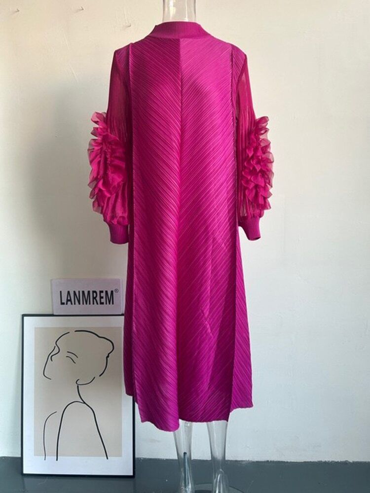 Dress Round Neck Spliced Full Sleeve Long Dresses Women Spring Clothes