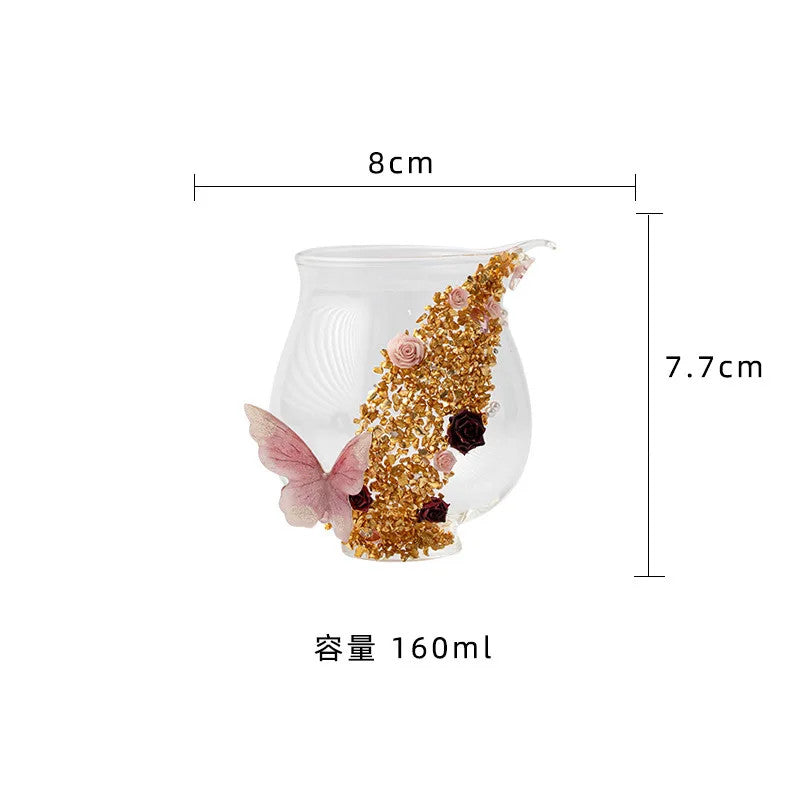 160ml Glass Handmade Justice Cup Butterfly Tea Divide Cha Hai Fair Mug Teaware