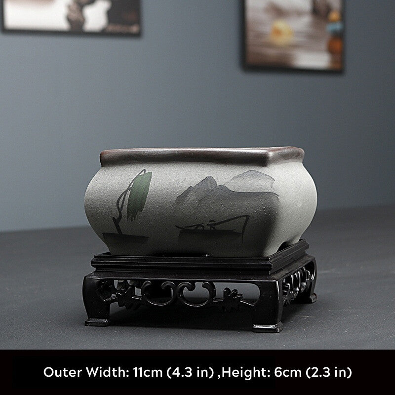 Bonsai Pot 4" Square Chinese Art Glazed High Quality Teal Ceramic Planter small