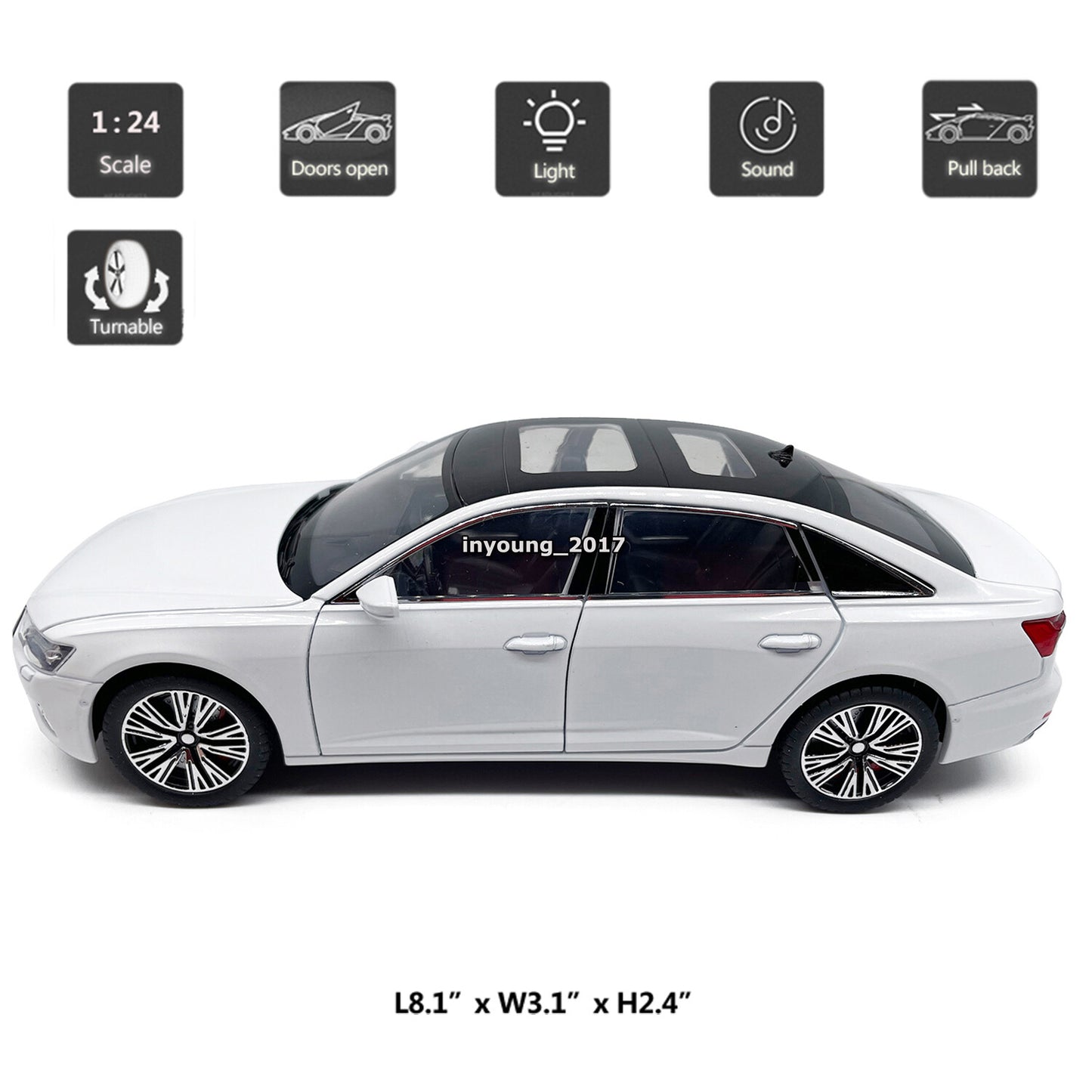 1/24 Scale 2022 Audi A6L Model Car Metal Diecast Toy Vehicle with Light Sound