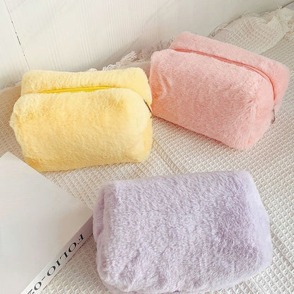 Travel Makeup Pouch Holder Plush Cosmetic Bag Student School Large Storage Purse