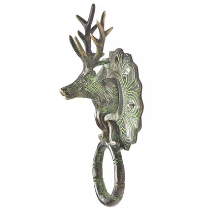 Antique Look Patina Brass Reindeer Head Door Knocker Door Bell Home Decor