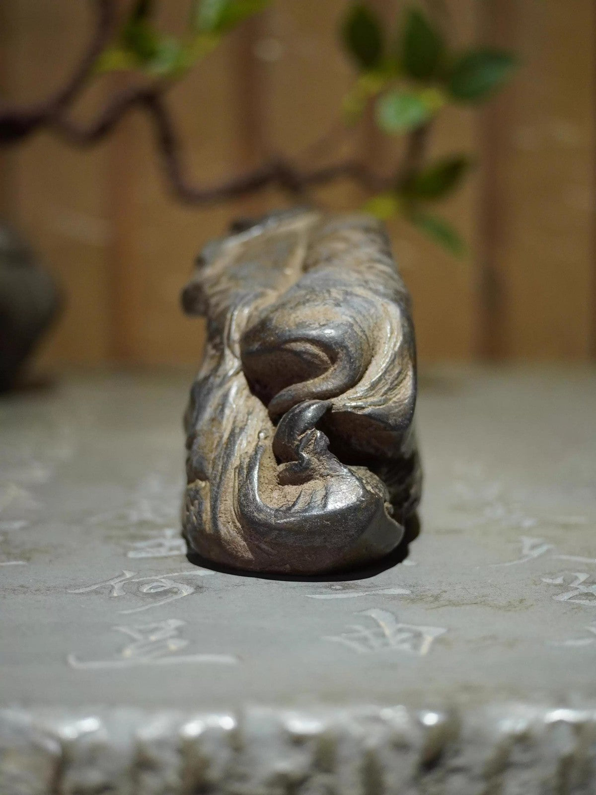 Old Stone Carved Buddha Statue Zen Religious Belief Home Office Decor