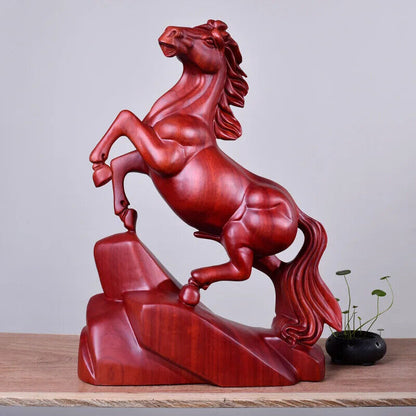 Solid wood horse statue art whole wood sculpture Home living room office statue