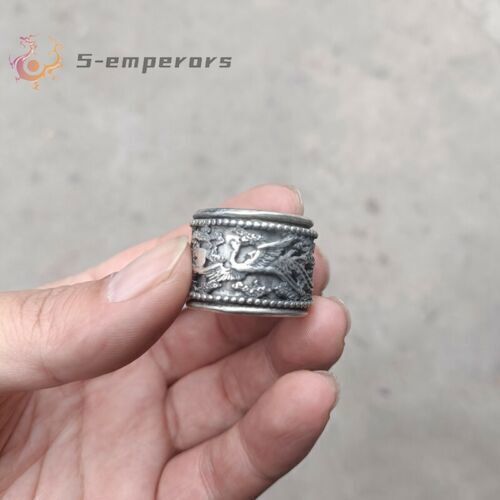 Exquisite Old Chinese Tibet Silver Handcarved Phoenix Ring Statue