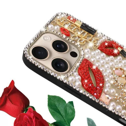 3D Perfume Bottle Red Lip Glitter Diamond Phone Case for iPhone 17 ProMax/16//15