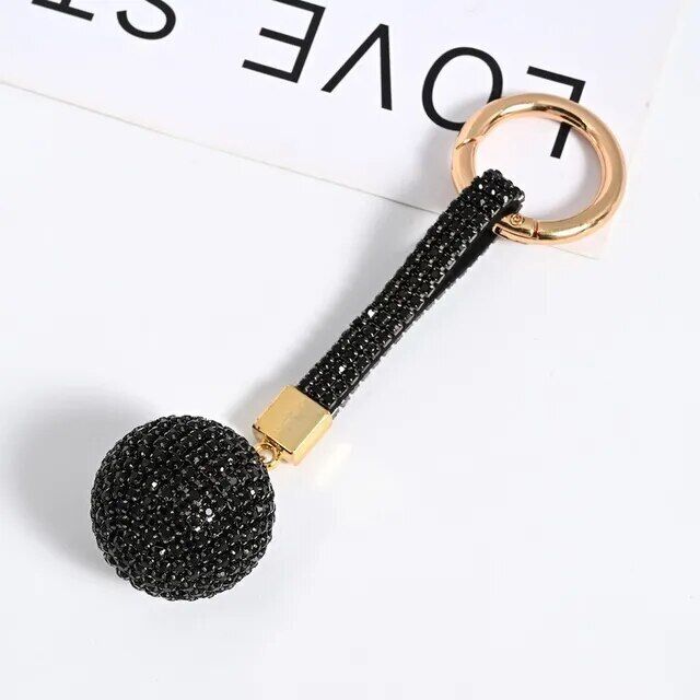 Rhinestone Ball Leather Strap Key Chain Pendant Charm Crystal Purse Bag Car Ring