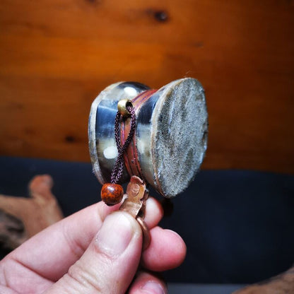 Tibetan Buddhist Yak Bone Carved Damaru Drum Mini Chod Drum